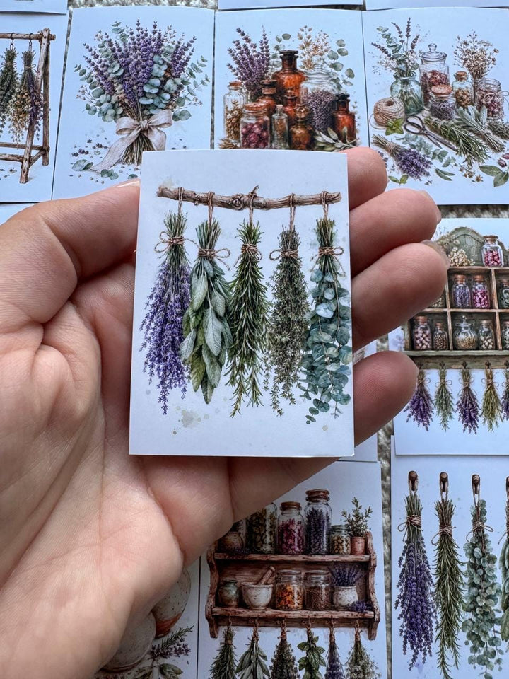 16 Botanical Herb Stickers, Lavender Apothecary Watercolor Stickers, Cottagecore Junk Journal Scrapbook Planner Botanical Decor