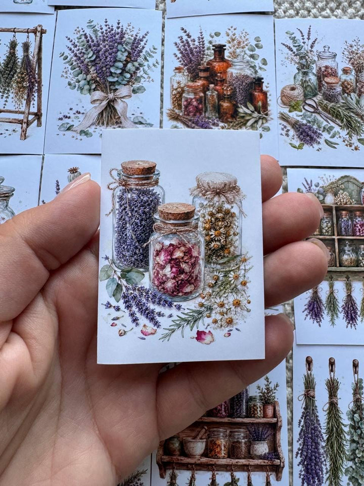 16 Botanical Herb Stickers, Lavender Apothecary Watercolor Stickers, Cottagecore Junk Journal Scrapbook Planner Botanical Decor