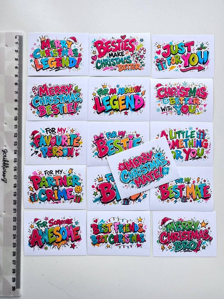 16 Christmas Graffiti Stickers, Funny Gift Label Stickers for Friends, Bestie & Bro, Holiday Scrapbook Journal Stickers UK