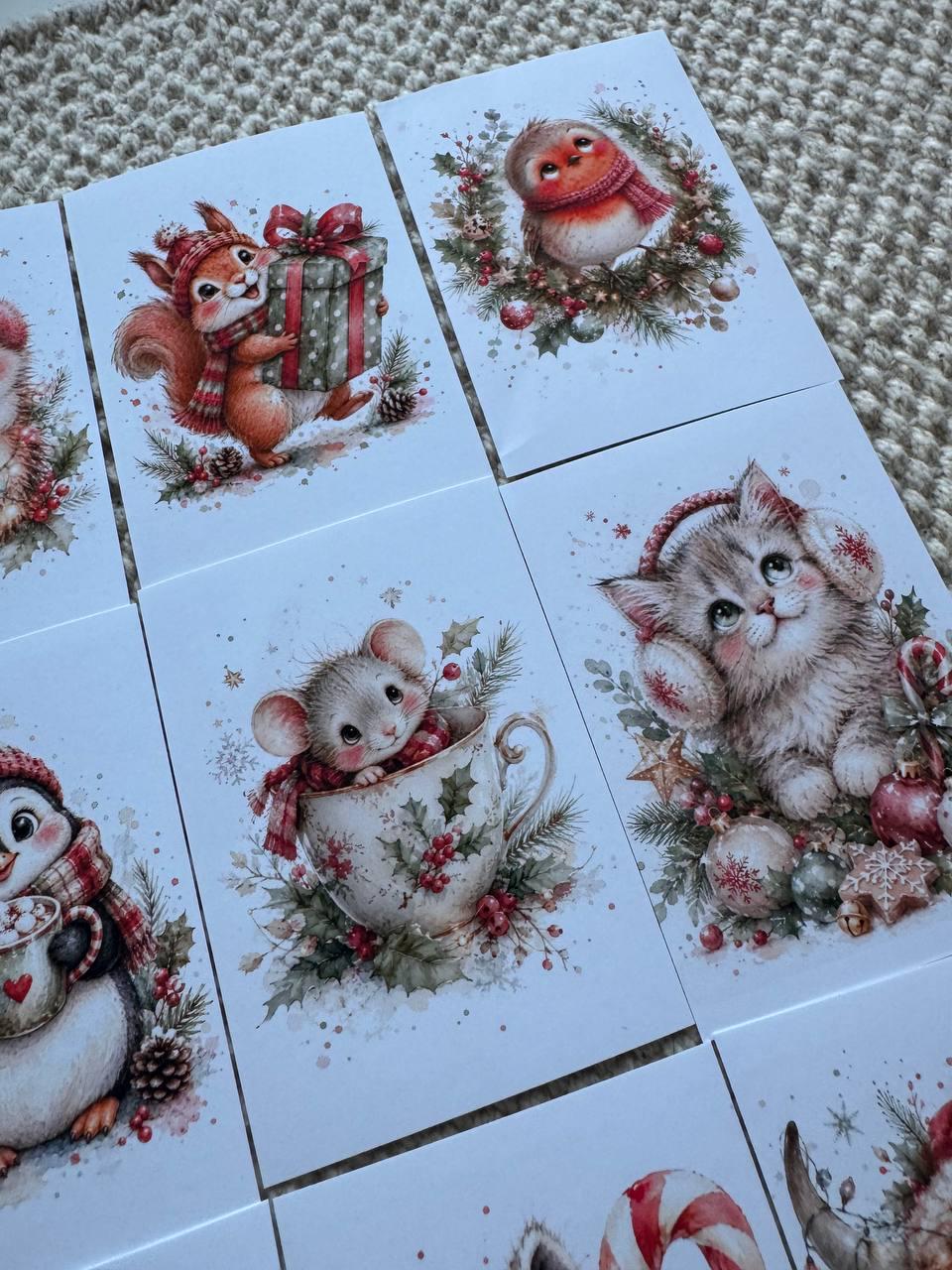 16 Cute Christmas Animal Stickers, Watercolor Holiday Journal Stickers, Bunny Fox Snowman Penguin Scrapbook Stickers UK Set