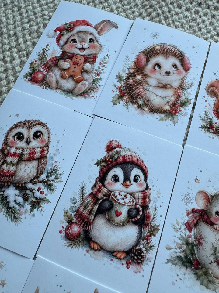 16 Cute Christmas Animal Stickers, Watercolor Holiday Journal Stickers, Bunny Fox Snowman Penguin Scrapbook Stickers UK Set