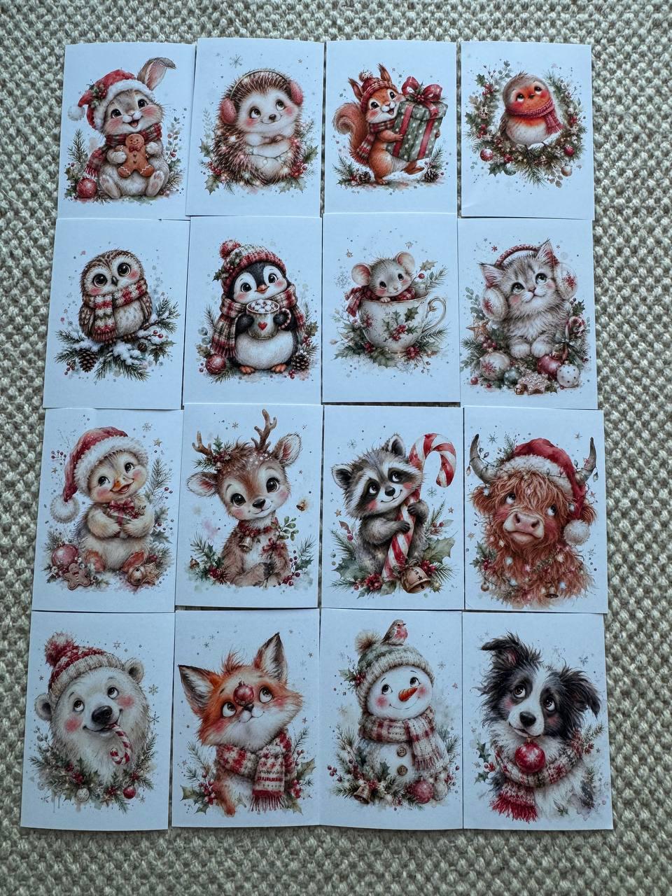 16 Cute Christmas Animal Stickers, Watercolor Holiday Journal Stickers, Bunny Fox Snowman Penguin Scrapbook Stickers UK Set
