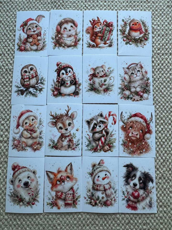 16 Cute Christmas Animal Stickers, Watercolor Holiday Journal Stickers, Bunny Fox Snowman Penguin Scrapbook Stickers UK Set