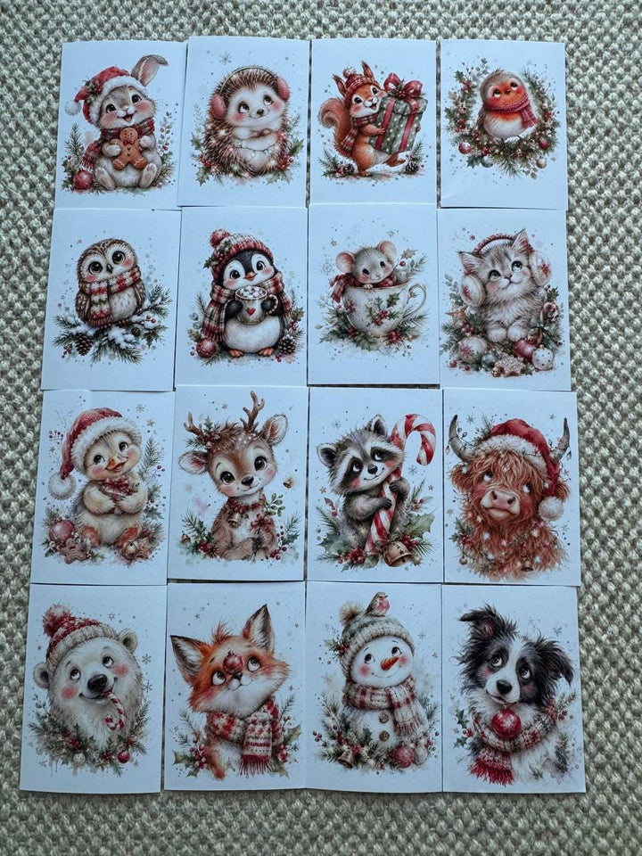 16 Cute Christmas Animal Stickers, Watercolor Holiday Journal Stickers, Bunny Fox Snowman Penguin Scrapbook Stickers UK Set