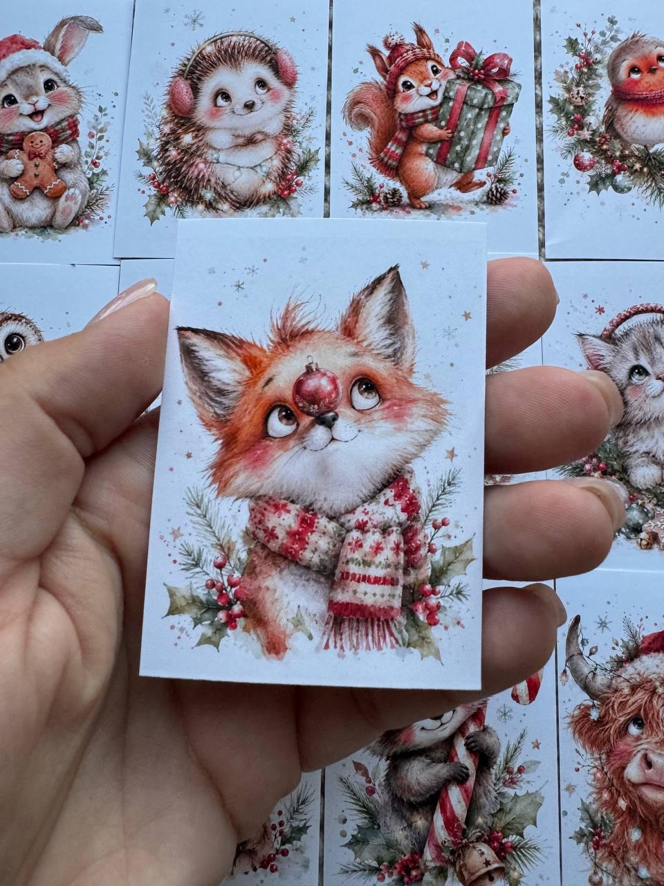 16 Cute Christmas Animal Stickers, Watercolor Holiday Journal Stickers, Bunny Fox Snowman Penguin Scrapbook Stickers UK Set