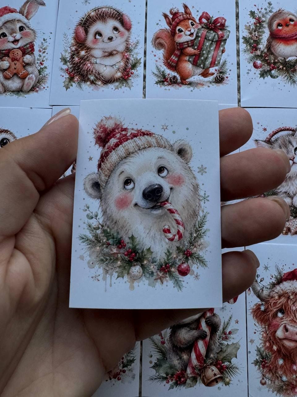 16 Cute Christmas Animal Stickers, Watercolor Holiday Journal Stickers, Bunny Fox Snowman Penguin Scrapbook Stickers UK Set