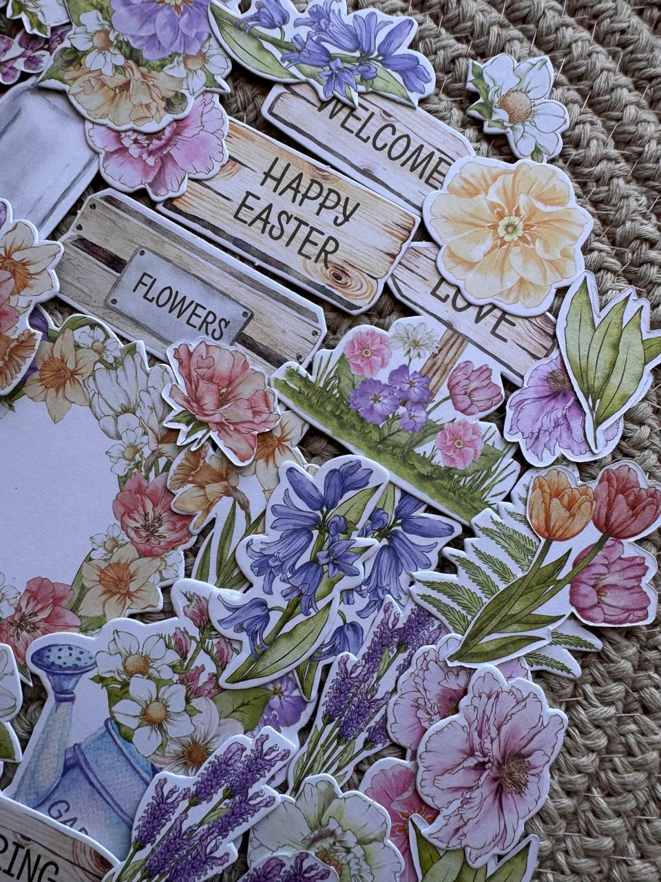 76 Spring Die Cut Cardstock Pieces, Floral Ephemera Pack, Junk Journal Supplies, Scrapbooking Embellishments, No Adhesive