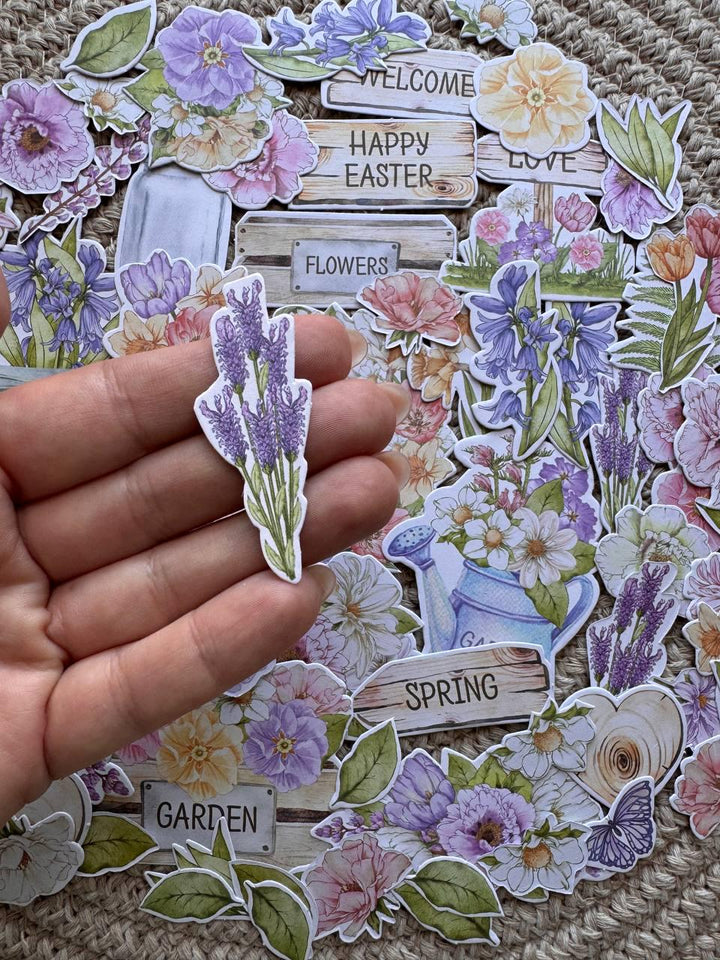76 Spring Die Cut Cardstock Pieces, Floral Ephemera Pack, Junk Journal Supplies, Scrapbooking Embellishments, No Adhesive