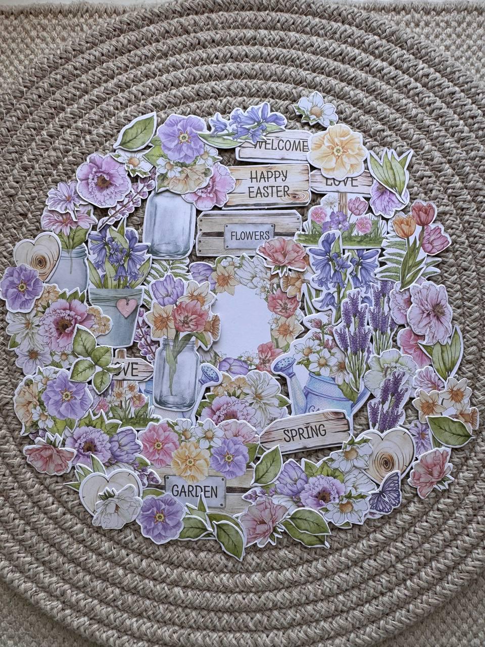 76 Spring Die Cut Cardstock Pieces, Floral Ephemera Pack, Junk Journal Supplies, Scrapbooking Embellishments, No Adhesive
