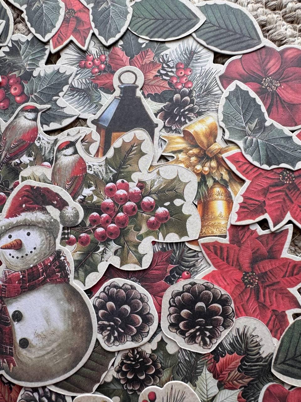 58 Christmas Ephemera, Nostalgic Christmas Die Cut Cardstock Pieces, Junk Journal Supplies, NOT Stickers