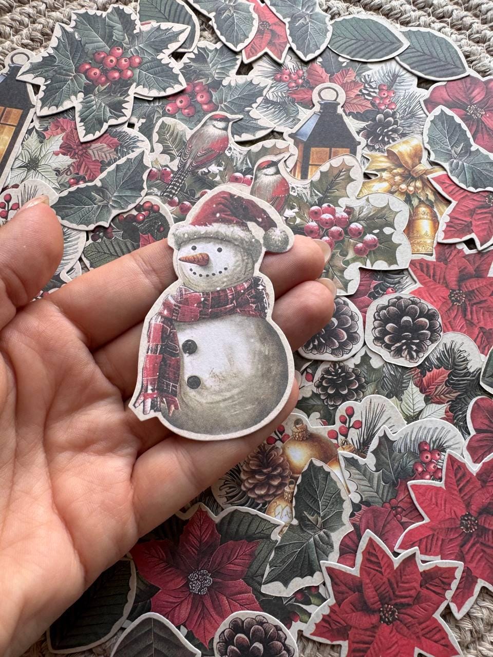58 Christmas Ephemera, Nostalgic Christmas Die Cut Cardstock Pieces, Junk Journal Supplies, NOT Stickers