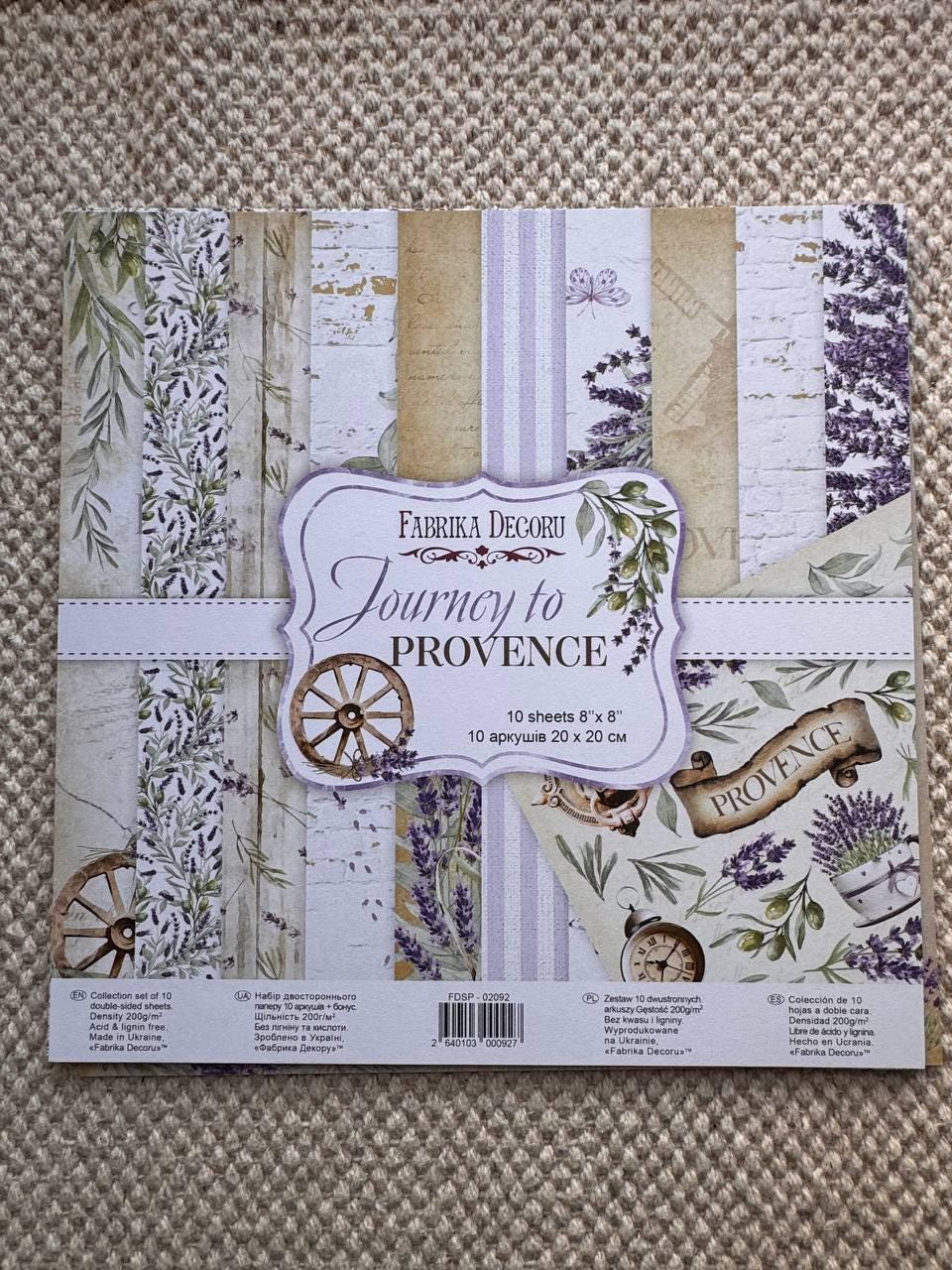 Journey to Provence Scrapbook Paper 8x8, Lavender Double Sided Paper, Junk Journal Card Making Craft Supplies