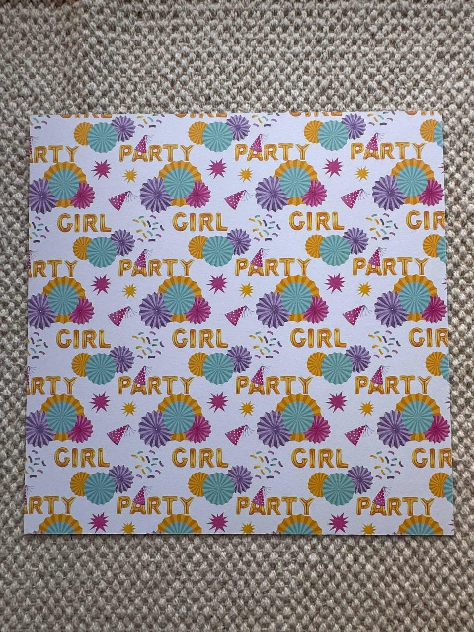Party Girl Scrapbook Paper 8x8, Double Sided Birthday Party Paper, Girls Junk Journal Card Making Craft Supplies