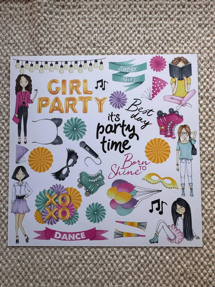 Party Girl Scrapbook Paper 8x8, Double Sided Birthday Party Paper, Girls Junk Journal Card Making Craft Supplies