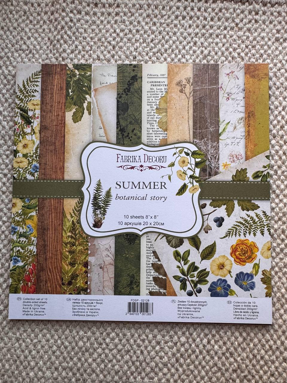 Summer Botanical Story Scrapbook Paper 8x8, Double Sided Vintage Botanical Paper, Junk Journal Craft Supplies
