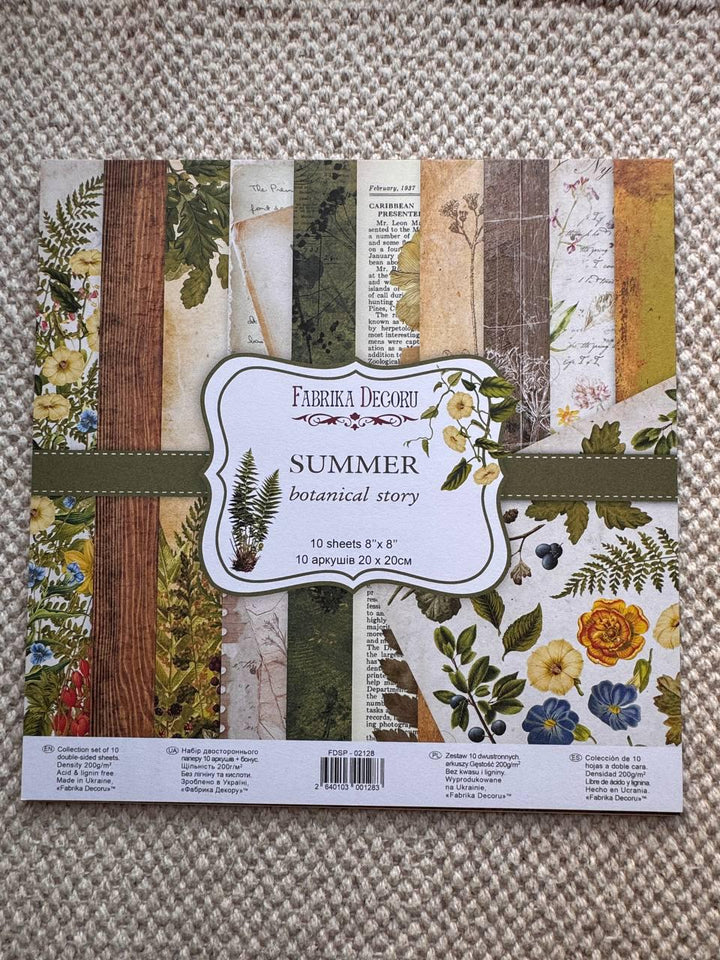 Summer Botanical Story Scrapbook Paper 8x8, Double Sided Vintage Botanical Paper, Junk Journal Craft Supplies
