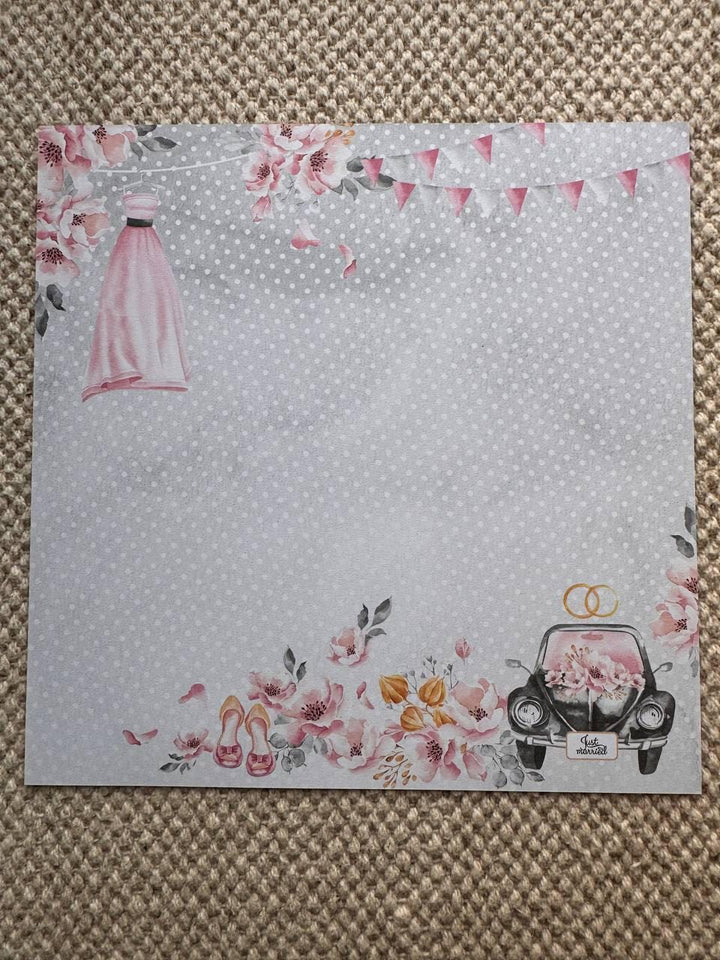 Say Yes Scrapbook Paper 8x8, Double Sided Pink Floral Paper, Wedding Junk Journal Card Making Craft Supplies