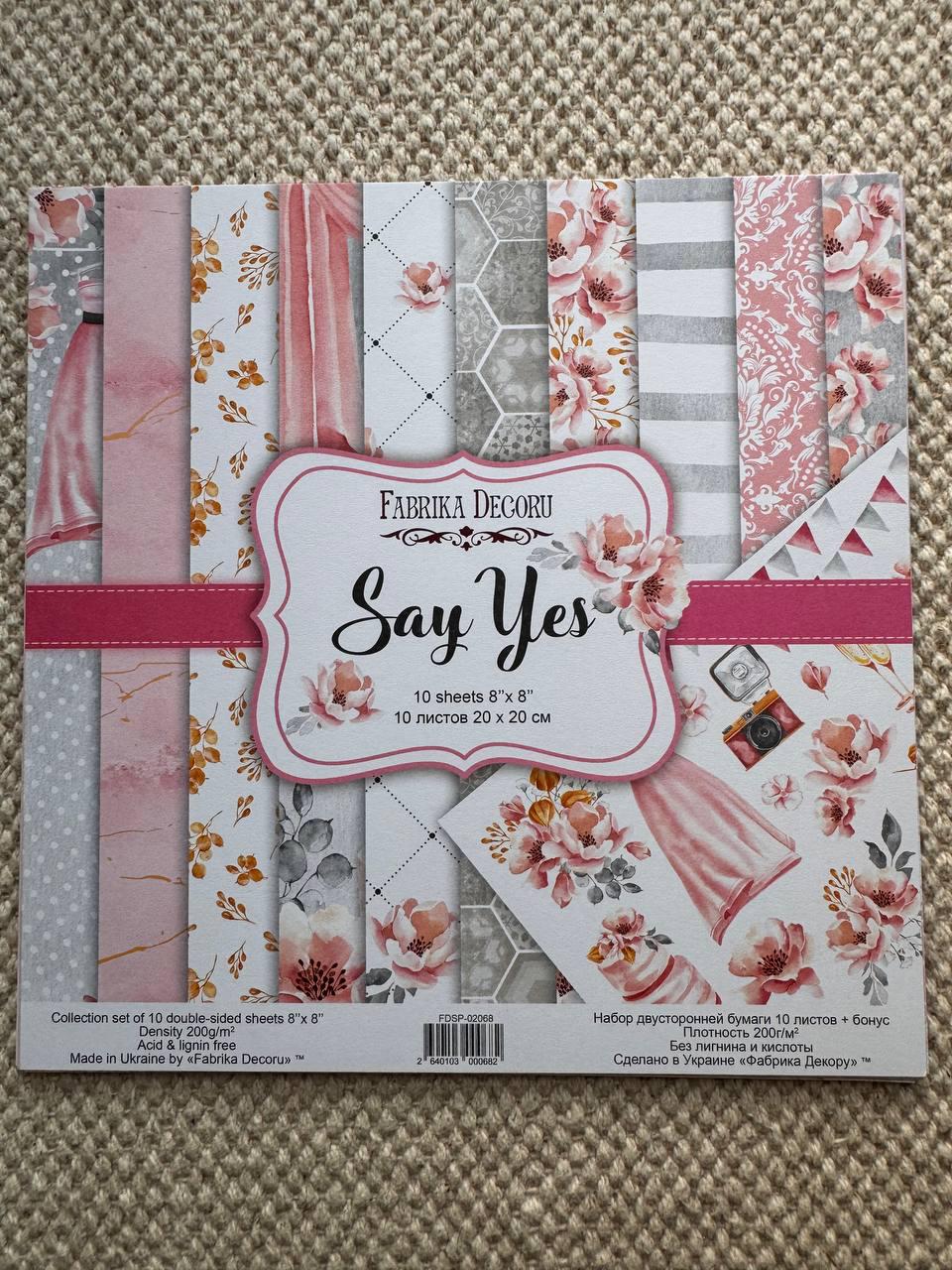 Say Yes Scrapbook Paper 8x8, Double Sided Pink Floral Paper, Wedding Junk Journal Card Making Craft Supplies