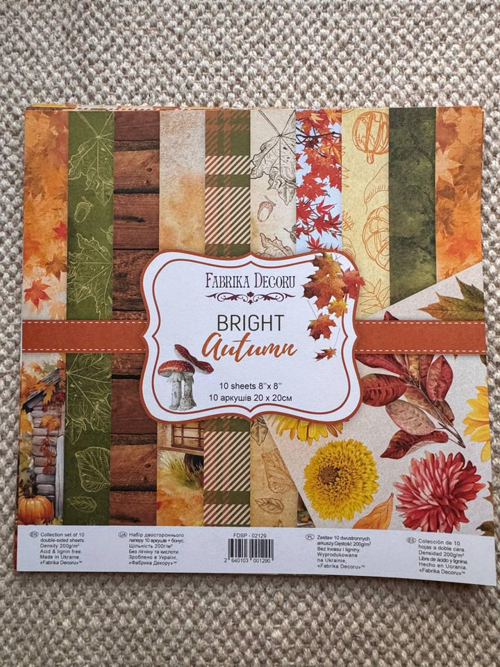 Bright Autumn Scrapbook Paper 8x8, Double Sided Autumn Paper, Fall Botanical Junk Journal Card Making Supplies