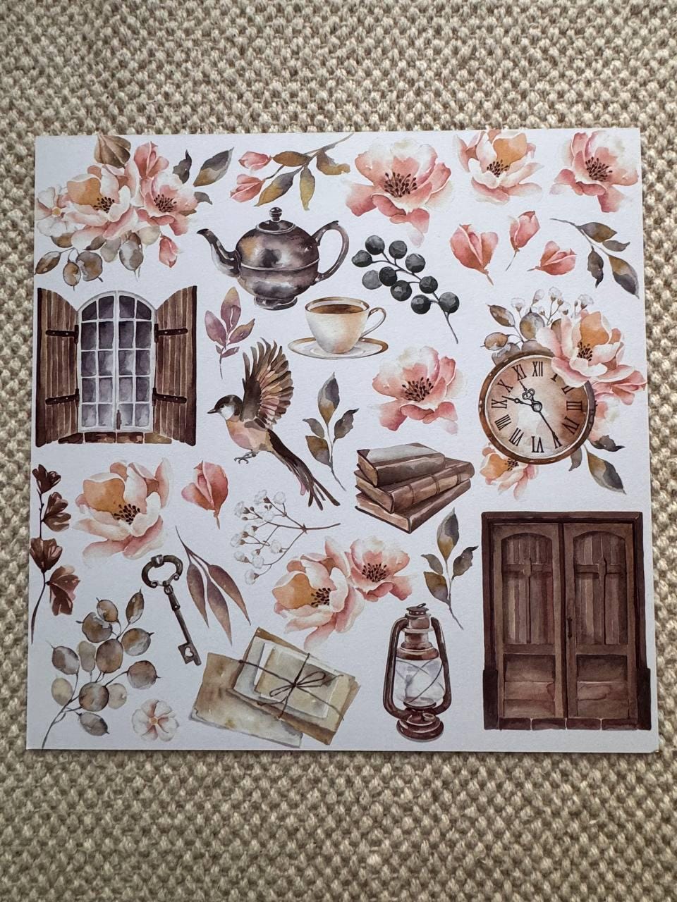 Sentimental Story Scrapbook Paper 8x8, Double Sided Vintage Floral Paper, Junk Journal Card Making Supplies