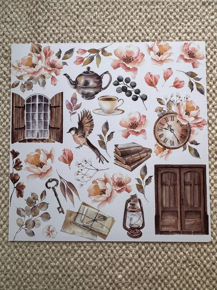 Sentimental Story Scrapbook Paper 8x8, Double Sided Vintage Floral Paper, Junk Journal Card Making Supplies