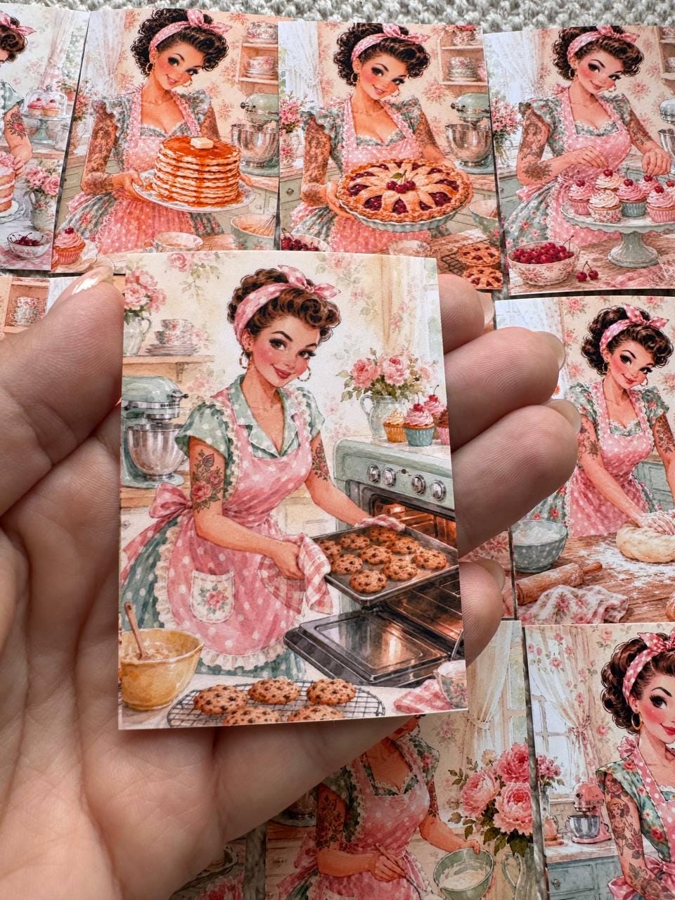 16 Vintage Baking Stickers, Retro Kitchen Girl Stickers, Cottagecore Bakery Scrapbook Stickers, Junk Journal Card Making Craft Supply