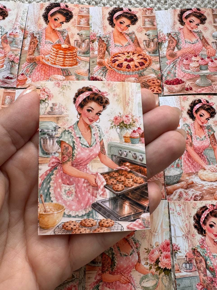 16 Vintage Baking Stickers, Retro Kitchen Girl Stickers, Cottagecore Bakery Scrapbook Stickers, Junk Journal Card Making Craft Supply