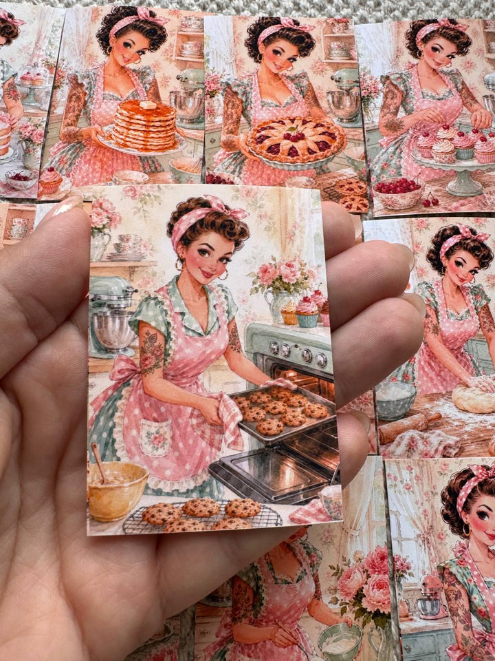 16 Vintage Baking Stickers, Retro Kitchen Girl Stickers, Cottagecore Bakery Scrapbook Stickers, Junk Journal Card Making Craft Supply