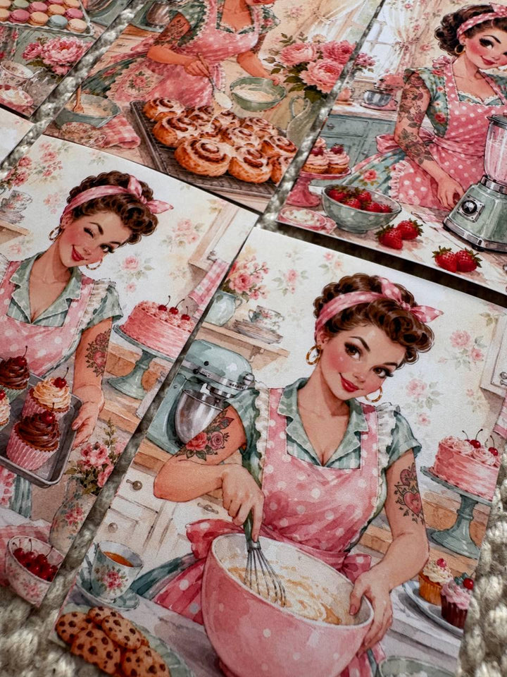 16 Vintage Baking Stickers, Retro Kitchen Girl Stickers, Cottagecore Bakery Scrapbook Stickers, Junk Journal Card Making Craft Supply