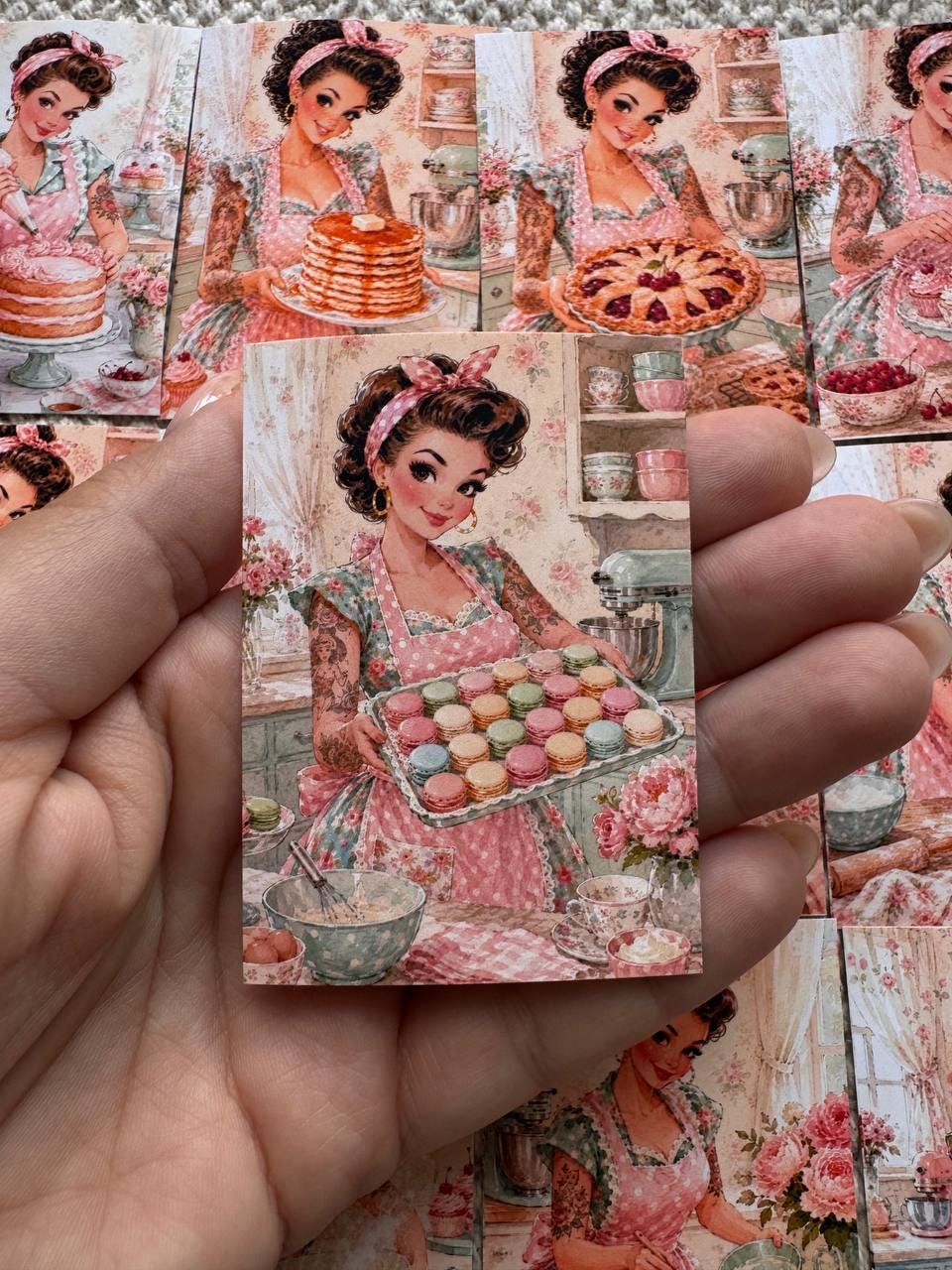 16 Vintage Baking Stickers, Retro Kitchen Girl Stickers, Cottagecore Bakery Scrapbook Stickers, Junk Journal Card Making Craft Supply