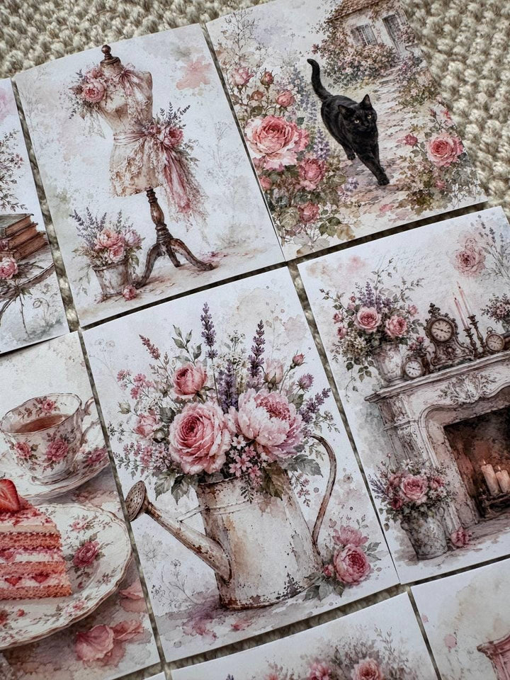 16 Vintage Floral Stickers, Shabby Chic Rose Stickers, Cottagecore Garden, French Vintage Scrapbook, Junk Journal & Card Making