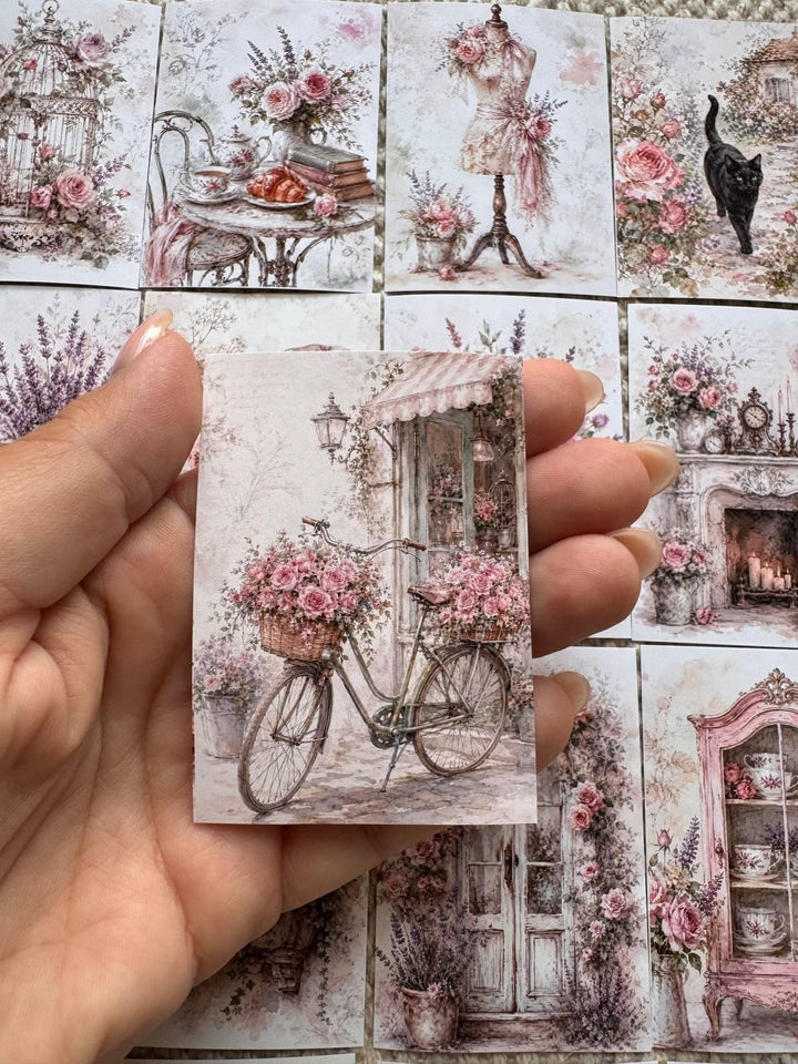 16 Vintage Floral Stickers, Shabby Chic Rose Stickers, Cottagecore Garden, French Vintage Scrapbook, Junk Journal & Card Making