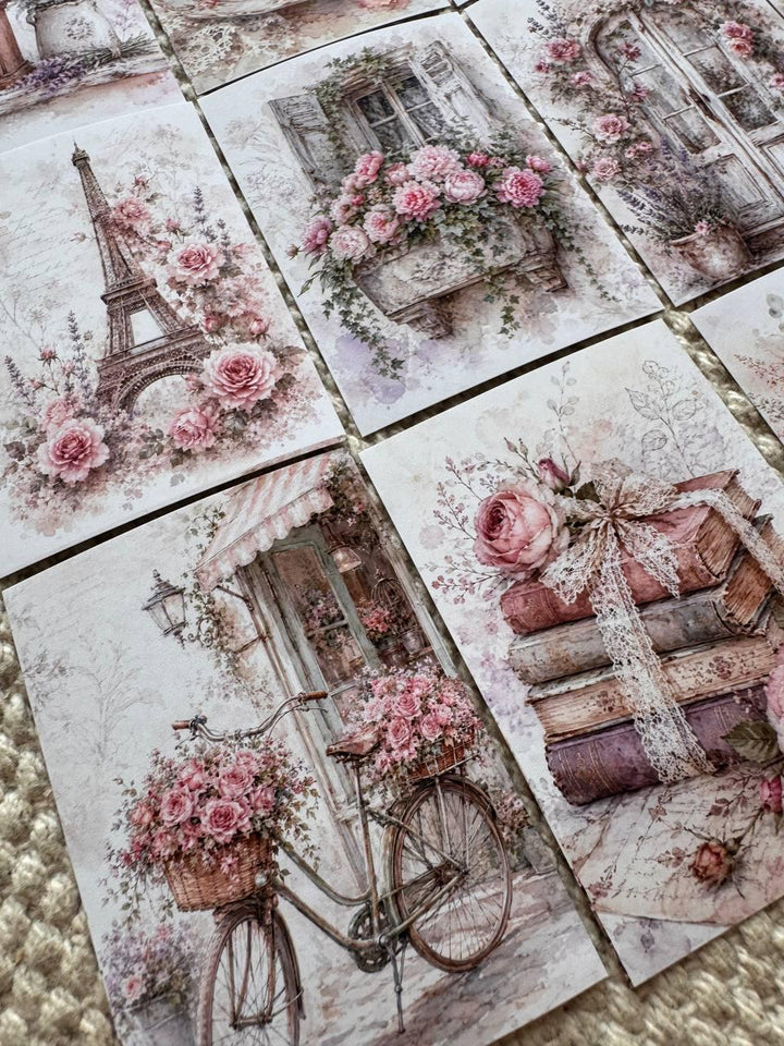16 Vintage Floral Stickers, Shabby Chic Rose Stickers, Cottagecore Garden, French Vintage Scrapbook, Junk Journal & Card Making