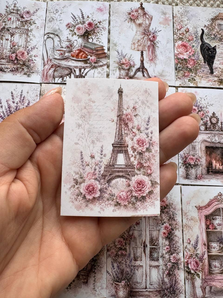 16 Vintage Floral Stickers, Shabby Chic Rose Stickers, Cottagecore Garden, French Vintage Scrapbook, Junk Journal & Card Making