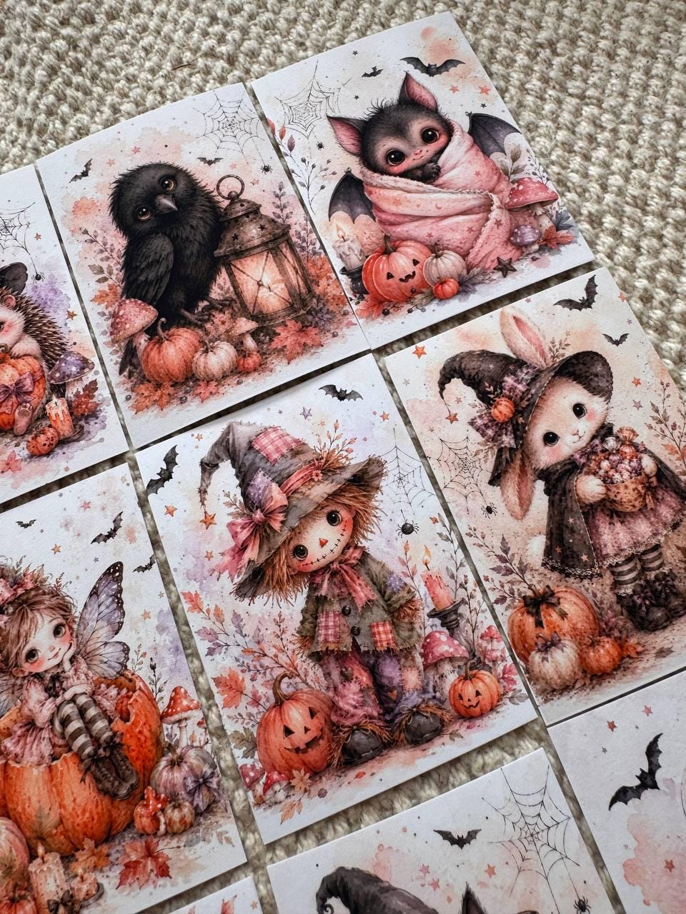 16 Cute Halloween Stickers, Whimsical Witch Animals, Pumpkin & Ghost Stickers, Autumn Scrapbook, Junk Journal, Halloween Crafts