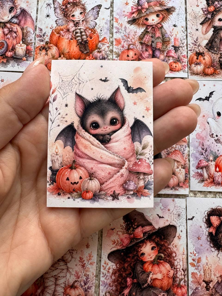 16 Cute Halloween Stickers, Whimsical Witch Animals, Pumpkin & Ghost Stickers, Autumn Scrapbook, Junk Journal, Halloween Crafts