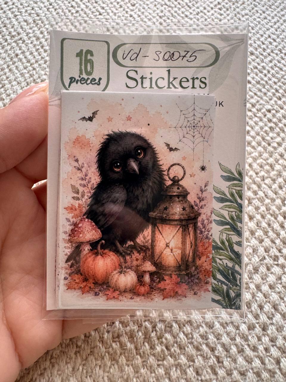 16 Cute Halloween Stickers, Whimsical Witch Animals, Pumpkin & Ghost Stickers, Autumn Scrapbook, Junk Journal, Halloween Crafts