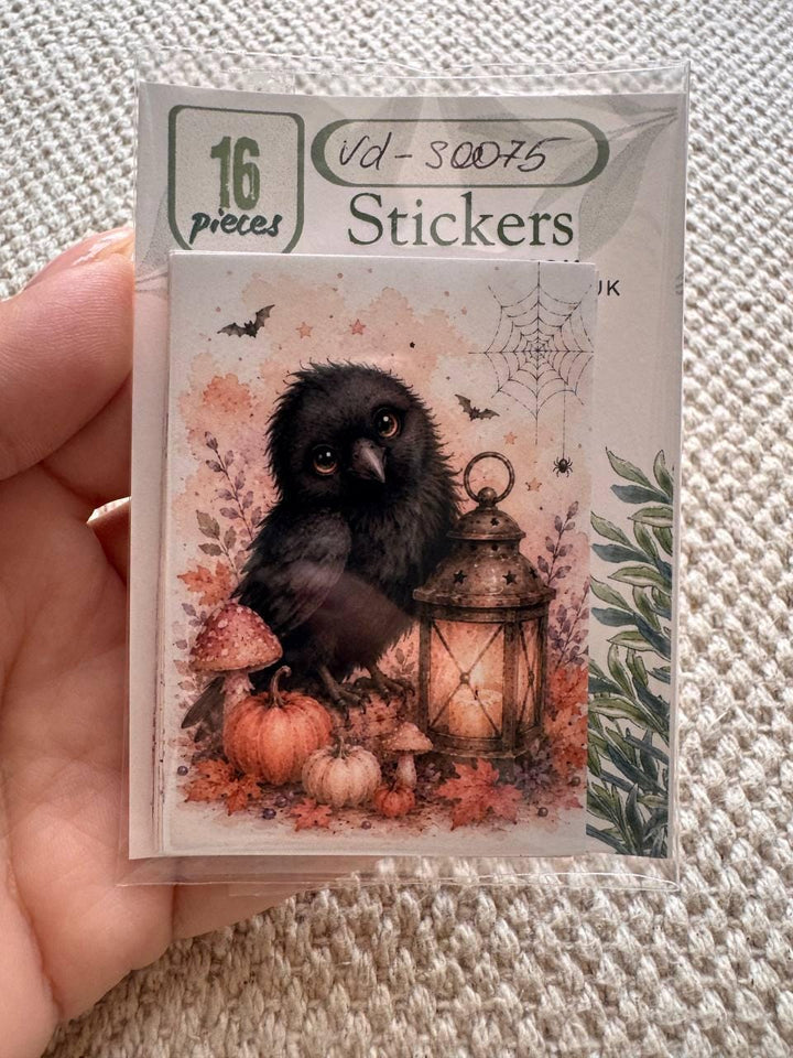 16 Cute Halloween Stickers, Whimsical Witch Animals, Pumpkin & Ghost Stickers, Autumn Scrapbook, Junk Journal, Halloween Crafts