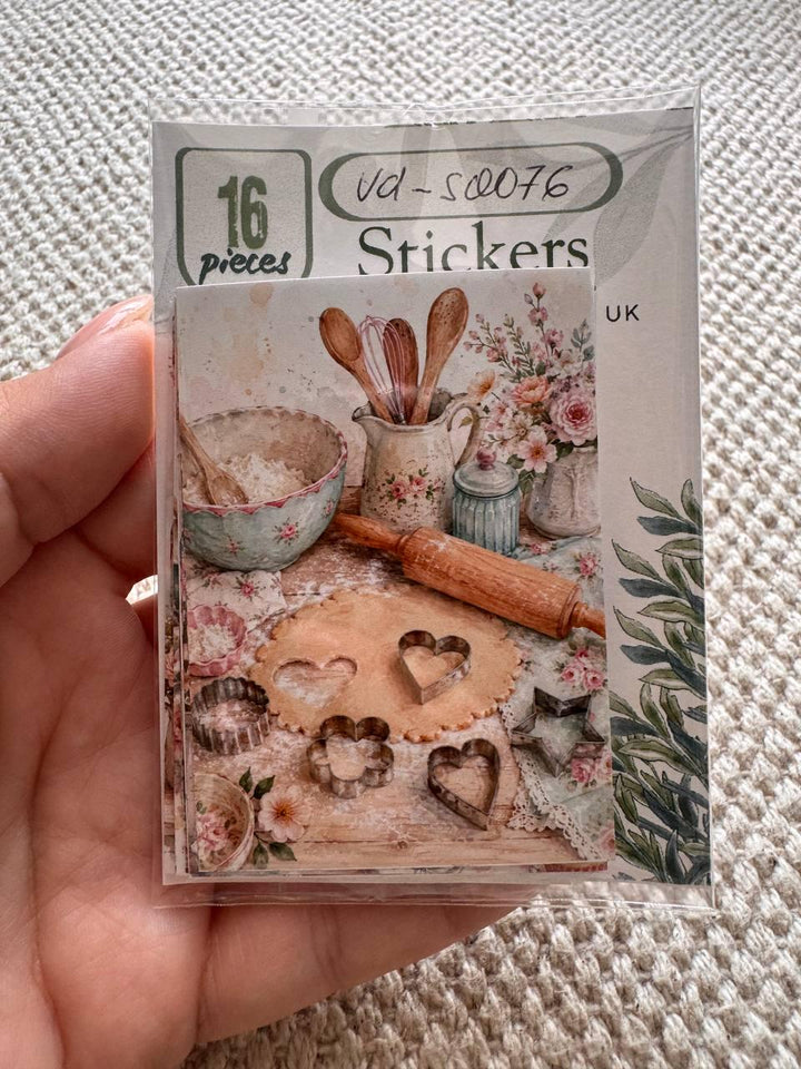 16 Vintage Baking Stickers, Cottage Kitchen Stickers, Floral Bakery & Cake Stickers, Junk Journal, Scrapbook, Cottagecore Craft