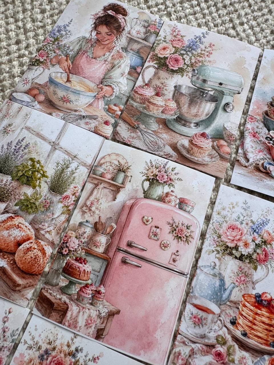 16 Vintage Baking Stickers, Cottage Kitchen Stickers, Floral Bakery & Cake Stickers, Junk Journal, Scrapbook, Cottagecore Craft
