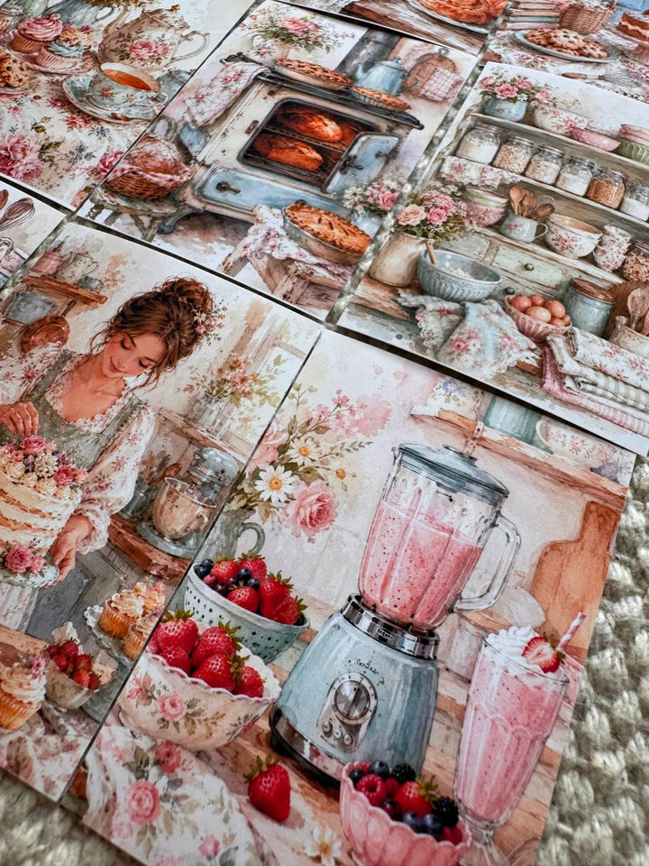 16 Vintage Baking Stickers, Cottage Kitchen Stickers, Floral Bakery & Cake Stickers, Junk Journal, Scrapbook, Cottagecore Craft
