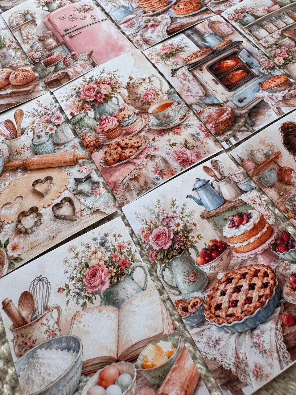 16 Vintage Baking Stickers, Cottage Kitchen Stickers, Floral Bakery & Cake Stickers, Junk Journal, Scrapbook, Cottagecore Craft