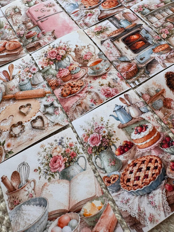 16 Vintage Baking Stickers, Cottage Kitchen Stickers, Floral Bakery & Cake Stickers, Junk Journal, Scrapbook, Cottagecore Craft
