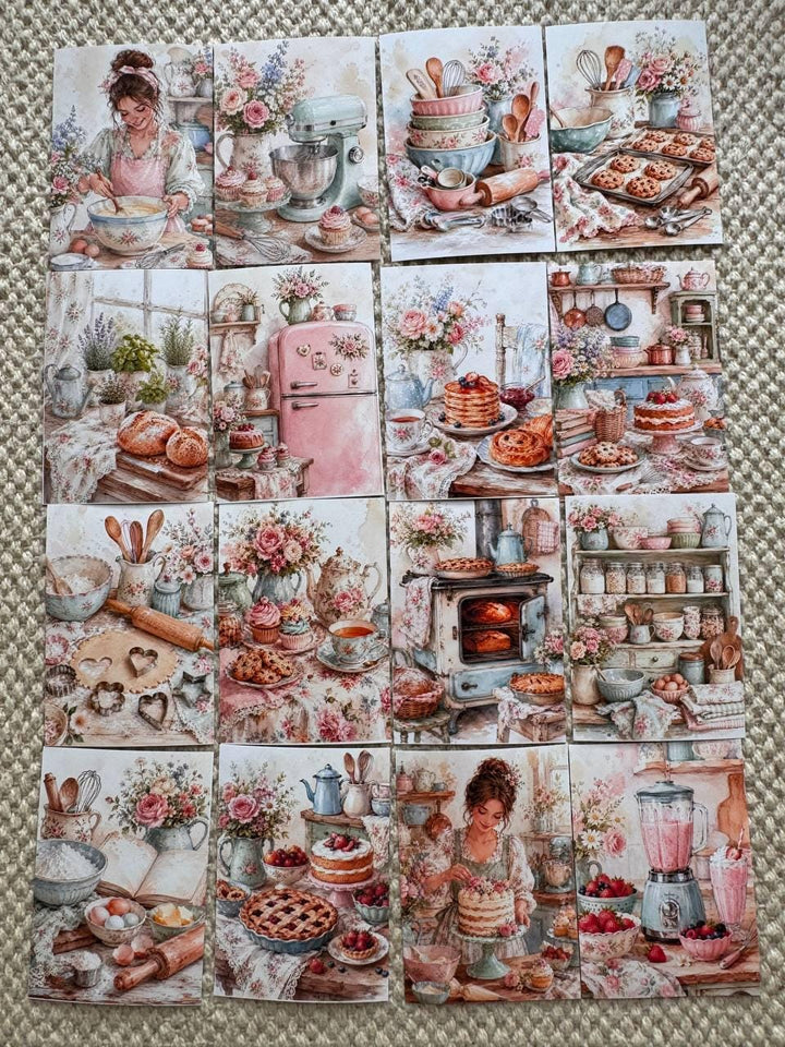 16 Vintage Baking Stickers, Cottage Kitchen Stickers, Floral Bakery & Cake Stickers, Junk Journal, Scrapbook, Cottagecore Craft