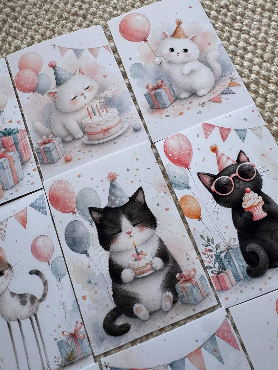 16 Birthday Cat Stickers, Cute Party Cats, Birthday Cake & Balloons, Scrapbook Stickers, Junk Journal, Planner Card Making Supplies