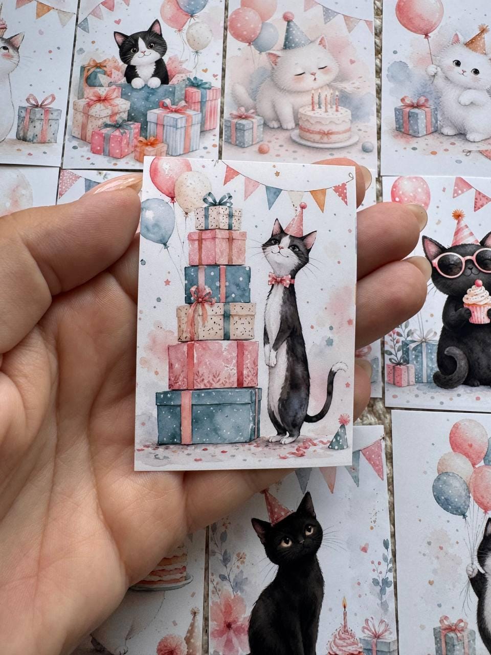 16 Birthday Cat Stickers, Cute Party Cats, Birthday Cake & Balloons, Scrapbook Stickers, Junk Journal, Planner Card Making Supplies