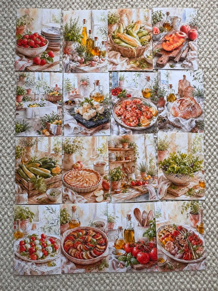 16 Mediterranean Food Stickers, Italian Kitchen & Cooking Stickers, Vegetables, Rustic Food, Junk Journal Scrapbook Planner Supplies