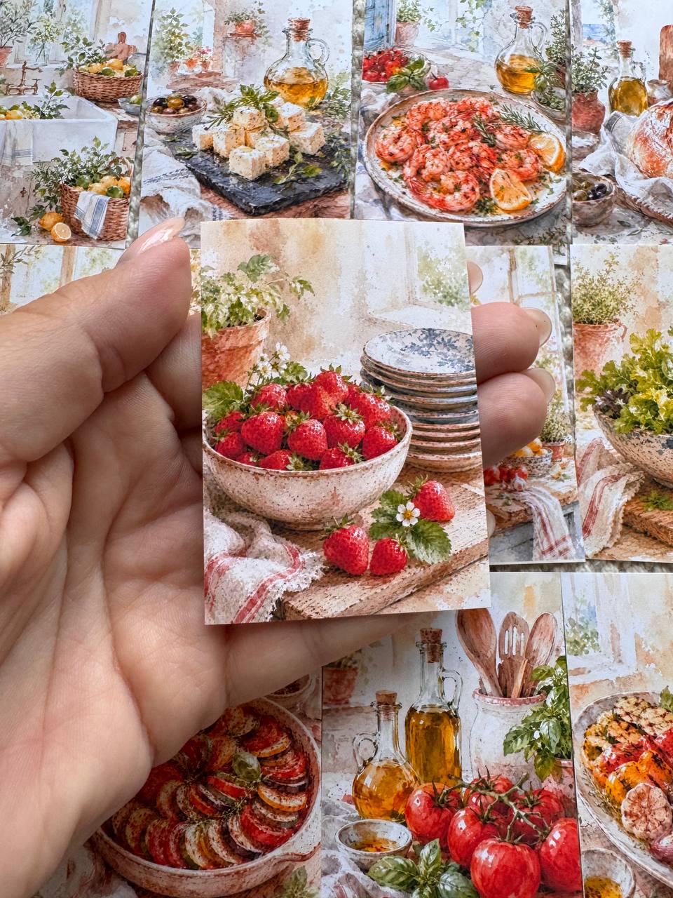 16 Mediterranean Food Stickers, Italian Kitchen & Cooking Stickers, Vegetables, Rustic Food, Junk Journal Scrapbook Planner Supplies