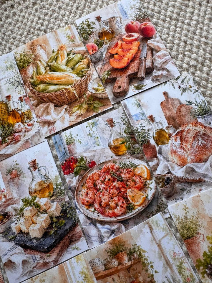 16 Mediterranean Food Stickers, Italian Kitchen & Cooking Stickers, Vegetables, Rustic Food, Junk Journal Scrapbook Planner Supplies