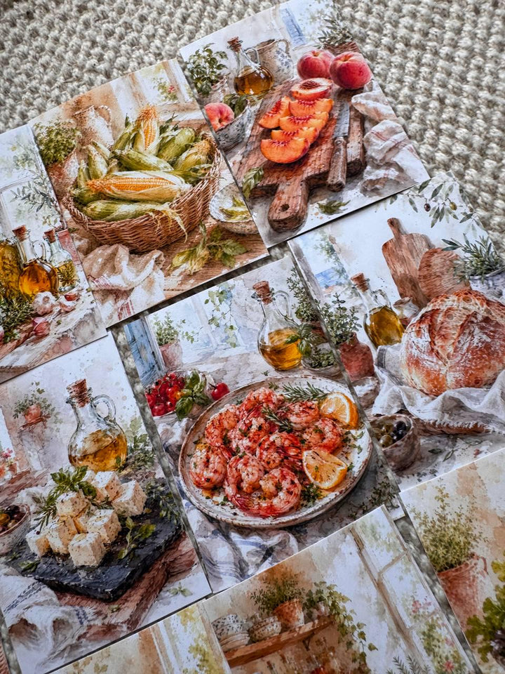 16 Mediterranean Food Stickers, Italian Kitchen & Cooking Stickers, Vegetables, Rustic Food, Junk Journal Scrapbook Planner Supplies